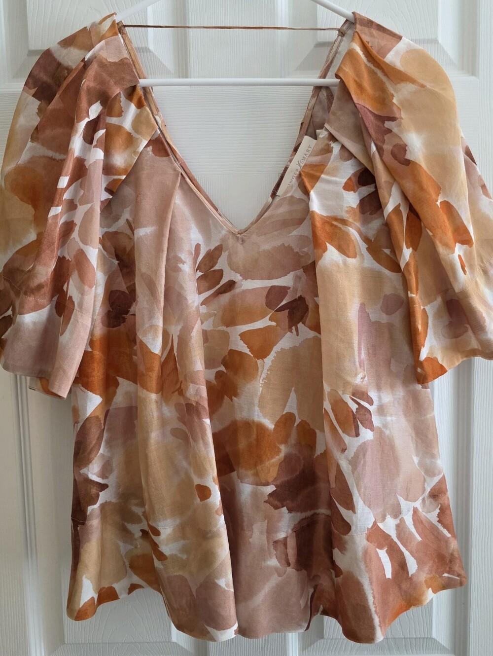 Ginger Smart 8 Blouse Sienna Top Water Color Ginger Apricot Pleated V-Neck